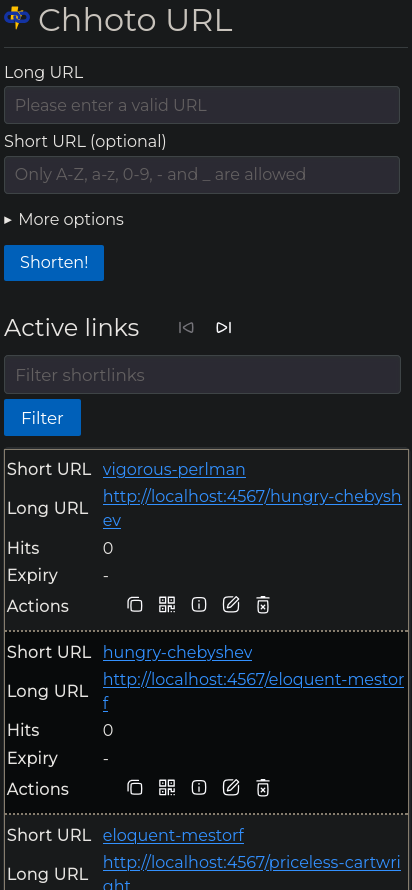 Chhoto URL mobile interface